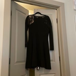 Black size 12 tahari cocktail dress with long mesh/beaded sleeves